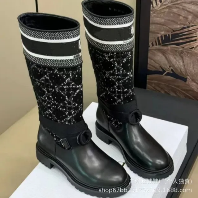 Knit-Top Combat Boot Speckled Knit Cuff