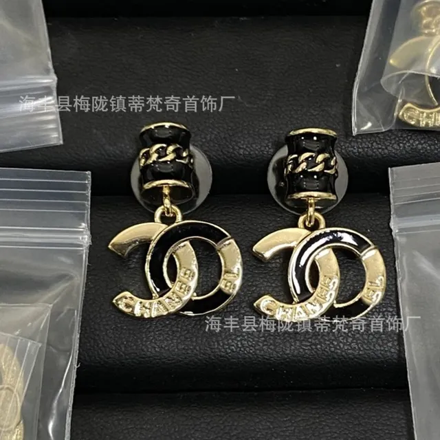 Chanel CC Logo Earrings Enamel and Gold-Tone