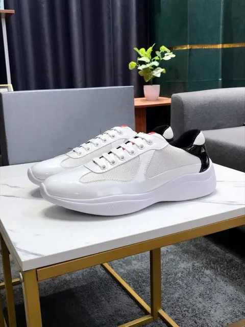 Prada Linea Rossa Trainer White Patent with Black Accents