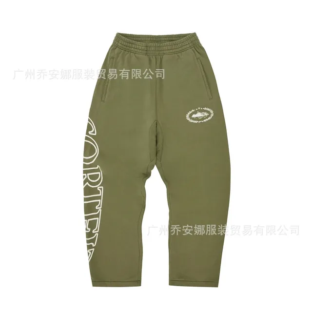 Corteiz Track Pants Olive with Logo Print