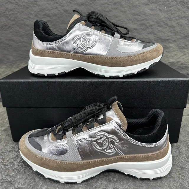 Chanel Sneaker Metallic Silver and Suede