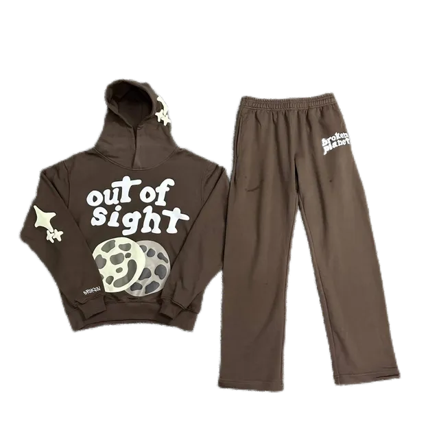 Broken Planet Out of Sight Hoodie and Joggers Set Brown with White Graphic