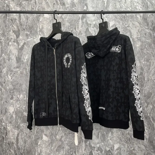 Chrome Hearts Zip-Up Hoodie Cross Motif Print