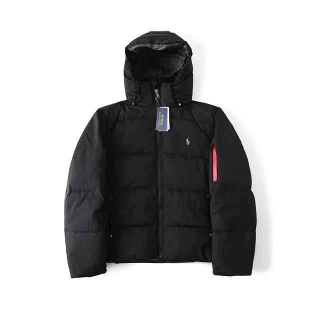 Polo Ralph Lauren Puffer Jacket Black with Red Zipper Accent