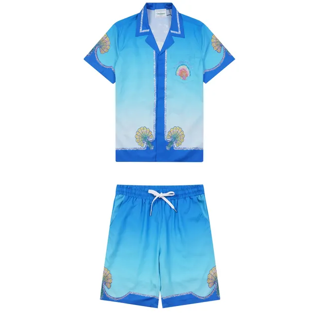 Casablanca Shell Print Set Gradient Blue with Shell Embroidery