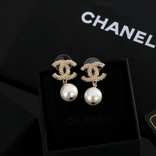 Chanel CC Pearl Drop Earrings Crystal-Embellished