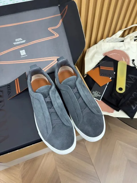 Zegna Triple Stitch Grey Suede