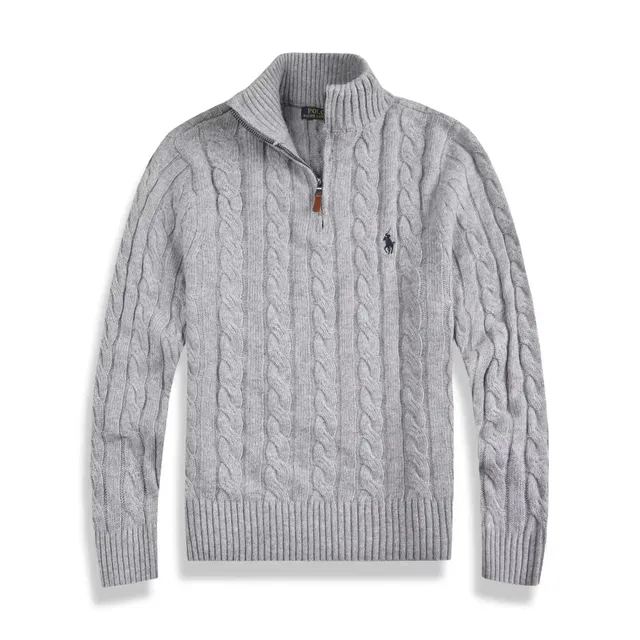 Polo Ralph Lauren Cable Knit Quarter-Zip Sweater Heather Grey
