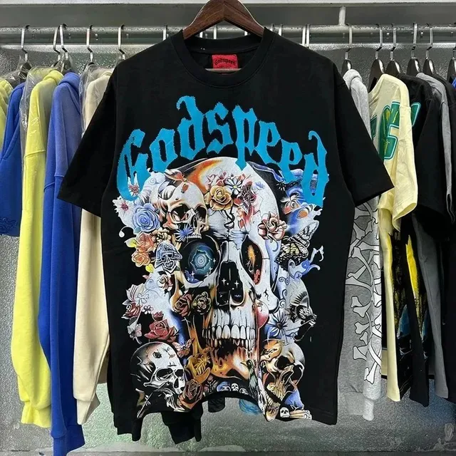 Godspeed Skull Graphic Tee Floral Skull Print