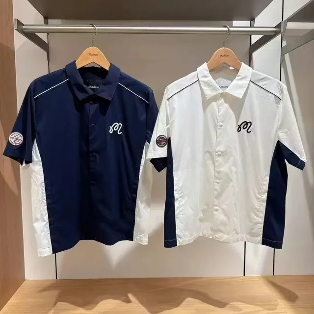 Maison Margiela Short-Sleeve Shirt Color-Block with Logo Embroidery