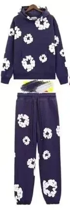 Floral Print Hoodie and Joggers Set Navy with White Floral Pattern