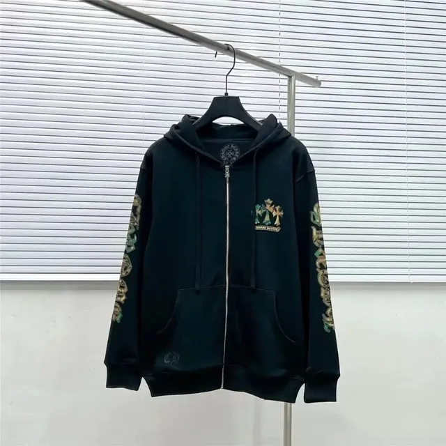 Chrome Hearts Zip-Up Hoodie Cross Motif Embroidery