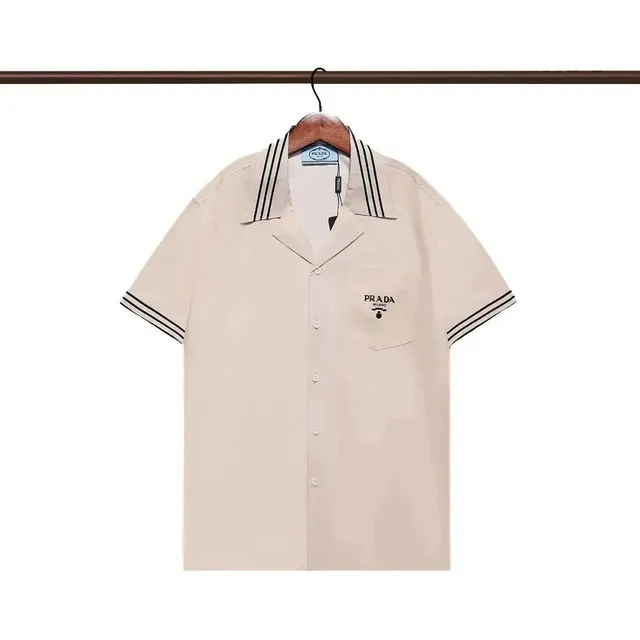 Prada Short-Sleeve Shirt Striped Collar and Cuffs