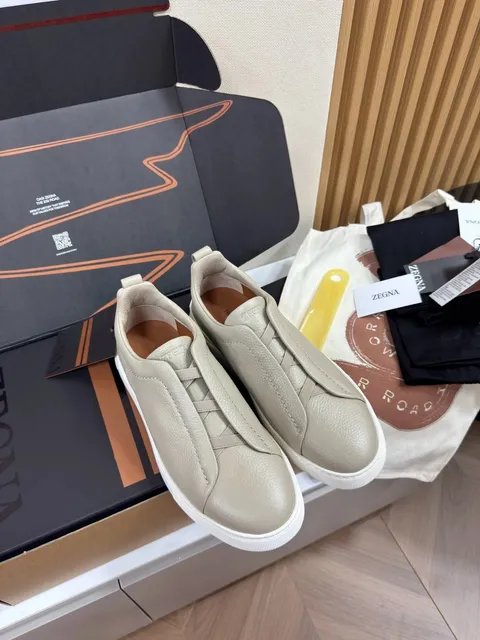 Zegna Triple Stitch Beige Leather