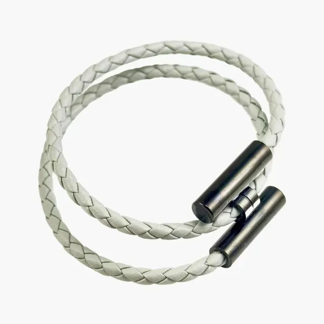 Chrome Hearts Braided Leather Bracelet Double Wrap with Black Hardware
