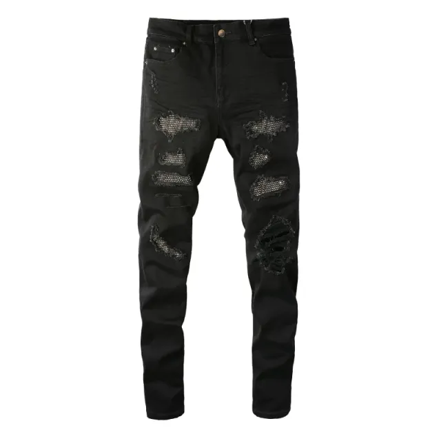 Distressed Jeans Studded Ripped