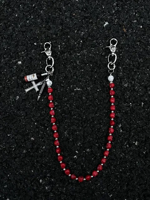 Chrome Hearts Rosary Chain Skull Bead with Cross and Wine Bottle Charms
