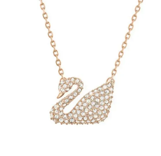 Sticky stone rose gold swan necklace