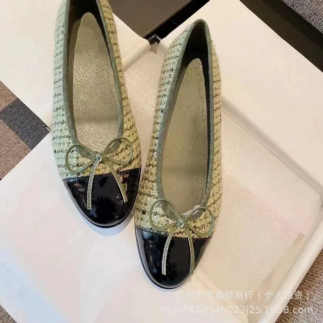 Chanel Ballerina Flats Tweed with Patent Cap Toe and Bow