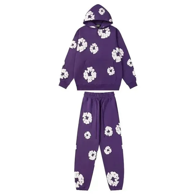 Gallery Dept. Floral Hoodie and Joggers Set Purple with White Floral Print