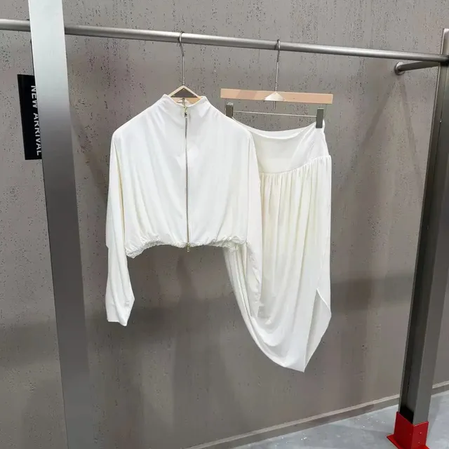 Crop Top and Skirt Set Solid White