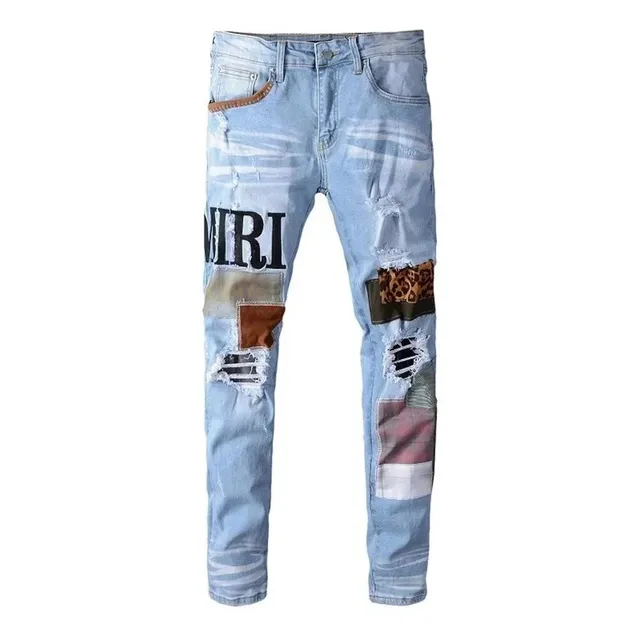 Amiri Distressed Patchwork Jeans Logo Print