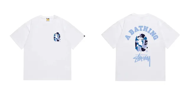 BAPE × Stüssy Short-Sleeve T-Shirt Camouflage Ape Head Print