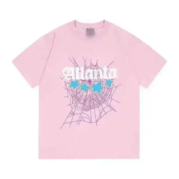Sp5der Spiderweb Tee Pink with Blue Stars
