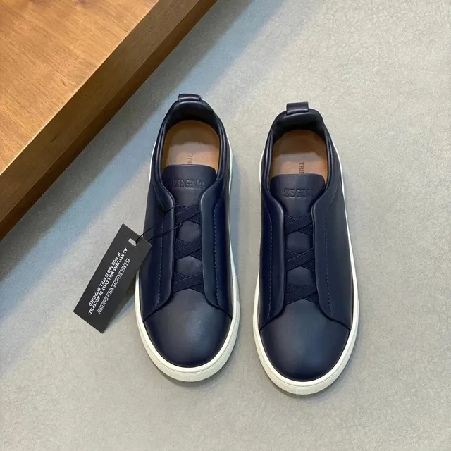 Zegna Triple Stitch Navy Leather