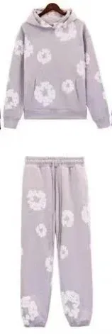 Denim Tears Floral Hoodie and Joggers Set Lavender with White Floral Print