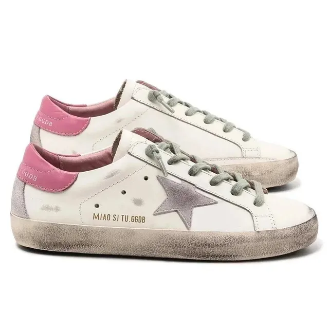 Golden Goose Superstar Distressed White with Pink Heel Tab