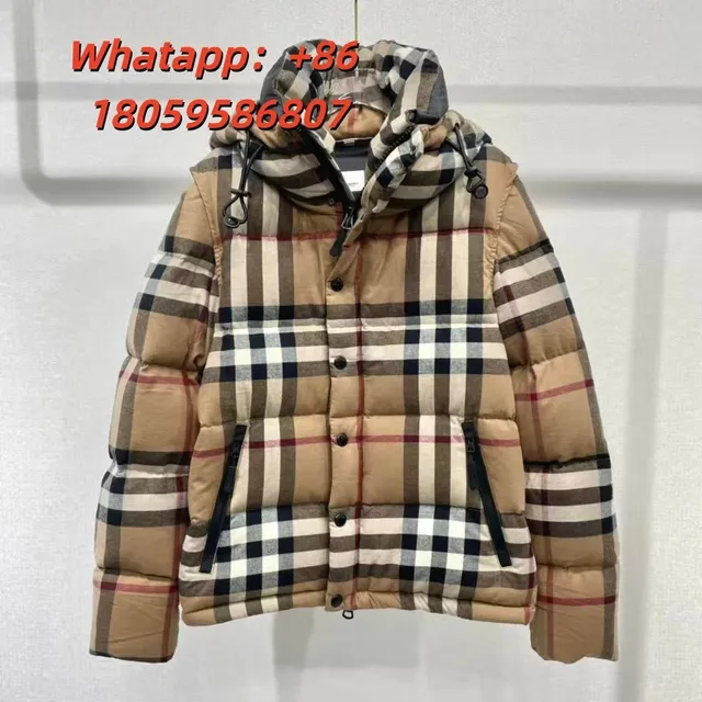 B家格纹羽绒服长款可拆卸
