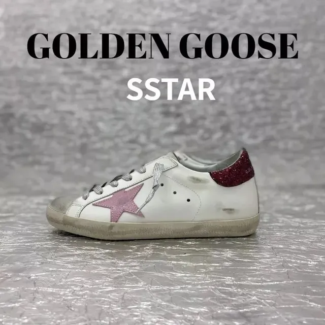 Golden Goose Superstar Distressed with Pink Star and Glitter Heel