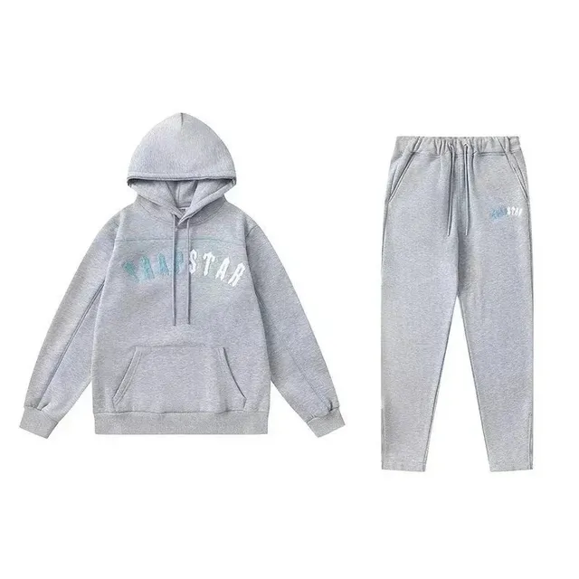 Trapstar Hoodie and Joggers Set Heather Grey with Logo Print