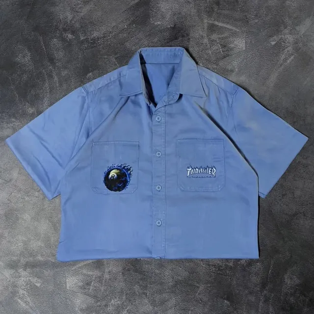 Thrasher Short-Sleeve Button-Up Shirt 8-Ball Flame