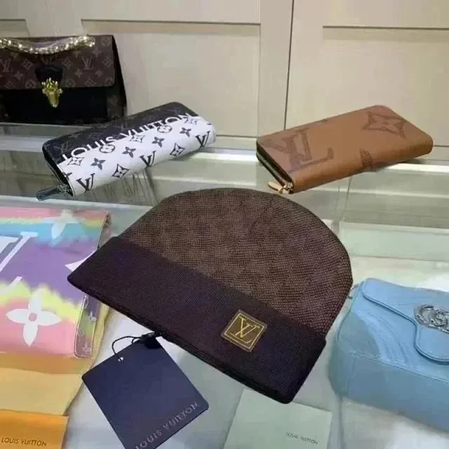Louis Vuitton Monogram Knit Beanie Brown with Gold Logo