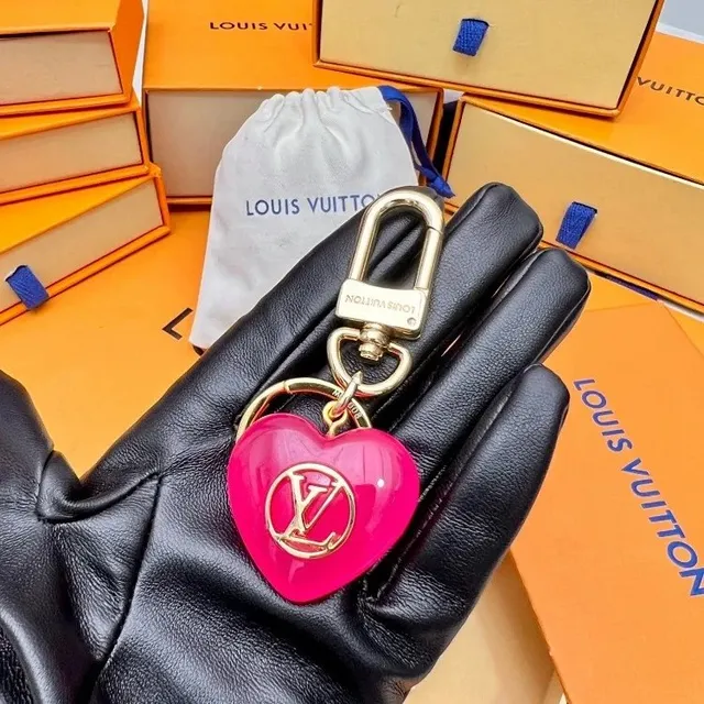 Louis Vuitton Heart Charm Keyholder Vivid Pink with Gold LV Logo