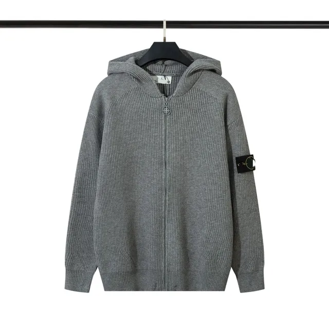 Stone Island Zip-Up Hooded Sweater Ribbed Knit