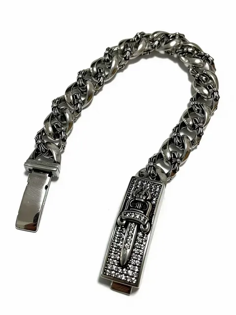 Chrome Hearts Dagger Chain Bracelet Pave Crystal