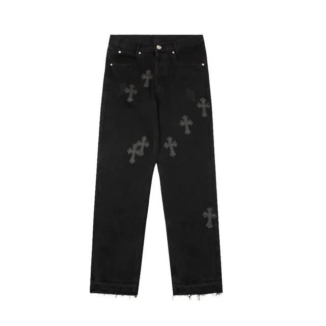 Chrome Hearts Cross Patch Jeans Black with Grey Crosses