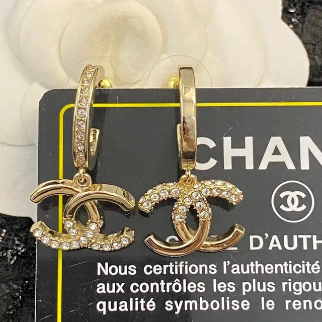 Chanel CC Hoop Earrings Crystal-Embellished