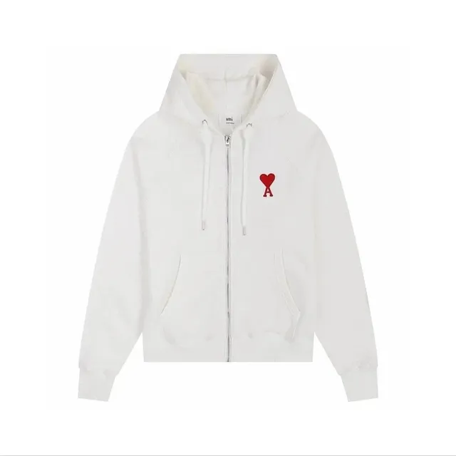 AMI Paris Zip-Up Hoodie Red Heart Logo