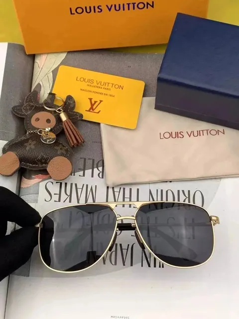 Louis Vuitton Aviator Sunglasses Gold Frame with Grey Lenses