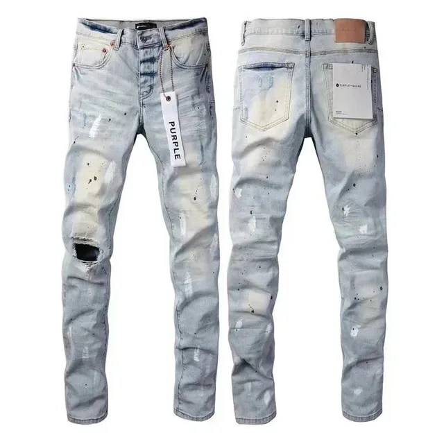 Purple Brand Distressed Slim Fit Jeans Paint-Splatter Wash