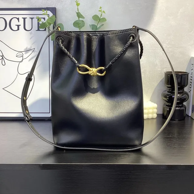 Bottega Veneta Jodie Bucket Bag Black Leather with Gold Knot