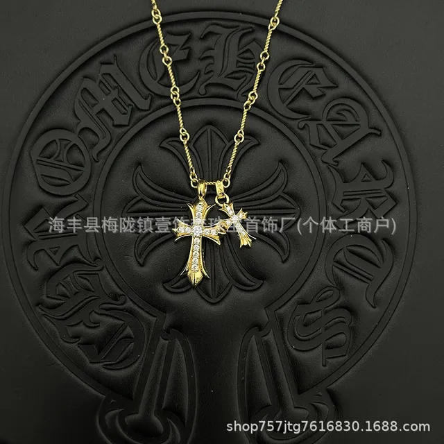 Chrome Hearts Cross Pendant Double Cross with Crystals