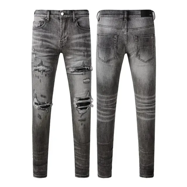 Distressed Slim Fit Jeans Washed Grey with Rips