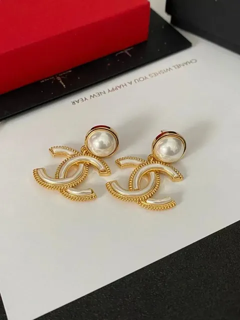 Chanel CC Pearl Earrings Gold-tone with Imitation Pearl
