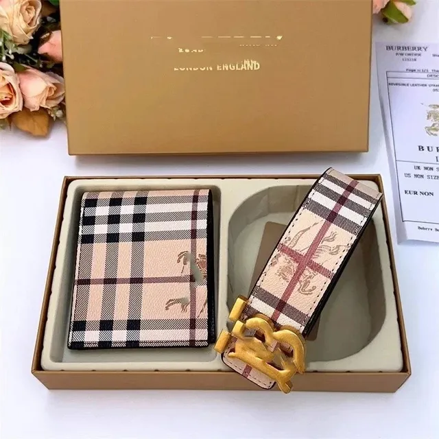 Burberry Check Wallet and Belt Set Haymarket Check