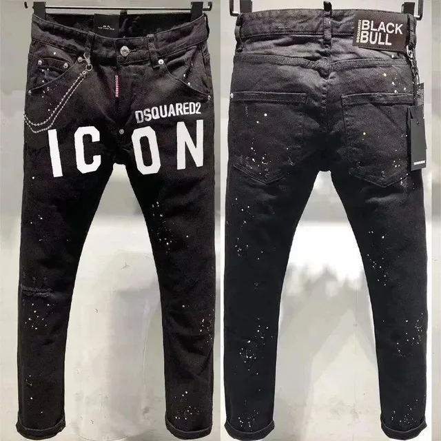 Dsquared2 ICON Jeans Black Bull Paint Splatter